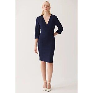 ELANTUR Navy V-Neck Midi Dress New